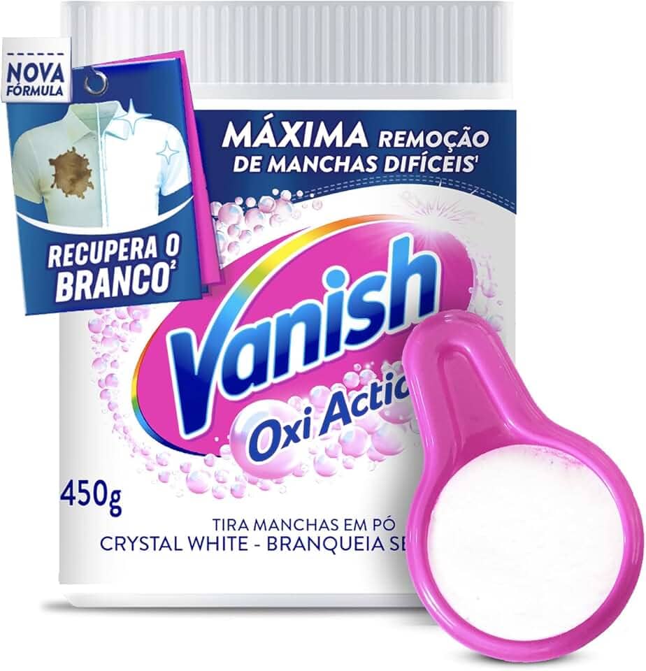 Vanish Tira Manchas Em Pó Crystal White Oxi Action 450G Para Roupas Brancas