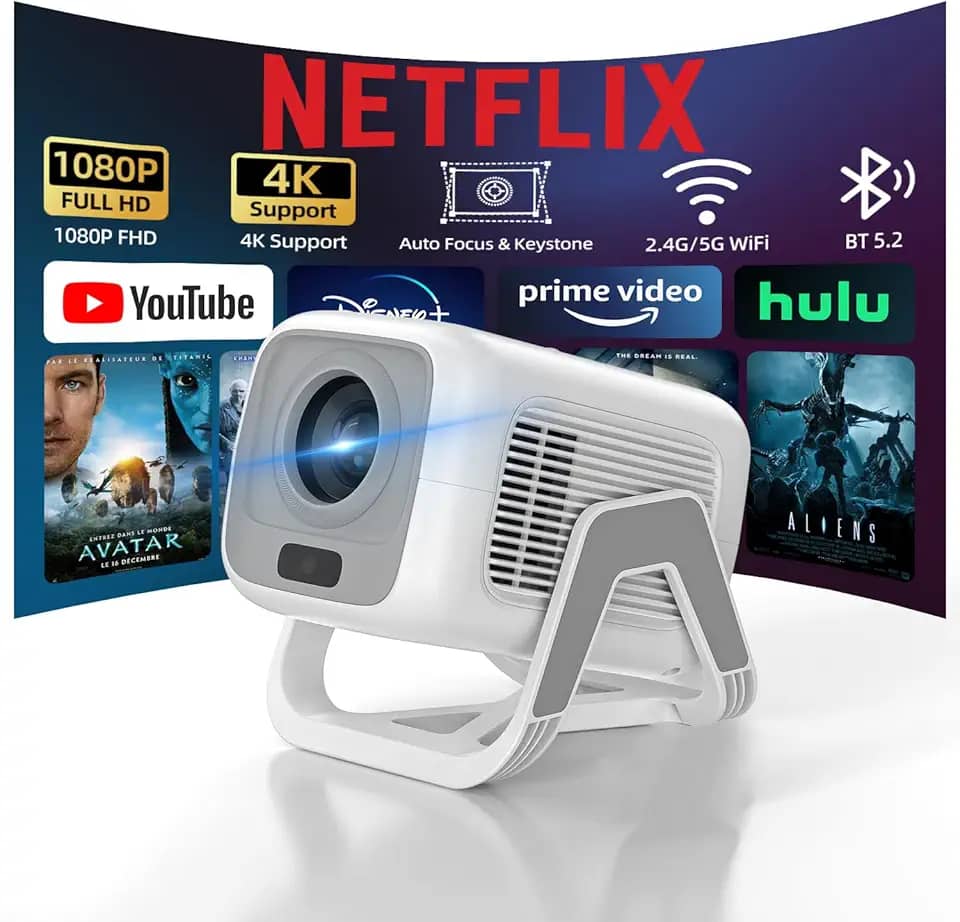Bettdow Projetor 4k [Netflix-Licensed], Projetores Portatil 12000 Lumens Full Hd 1080p Compatível Com Android 13, HDR10+ Retroprojetor WiFi 6 BT 5.2, Keystone automático, Foco Automático