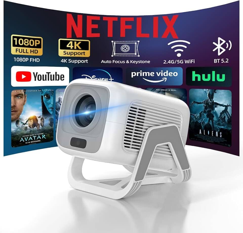 Bettdow Projetor 4k [Netflix-Licensed], Projetores Portatil 12000 Lumens Full Hd 1080p Compatível Com Android 13, HDR10+ Retroprojetor WiFi 6 BT 5.2, Keystone automático, Foco Automático
