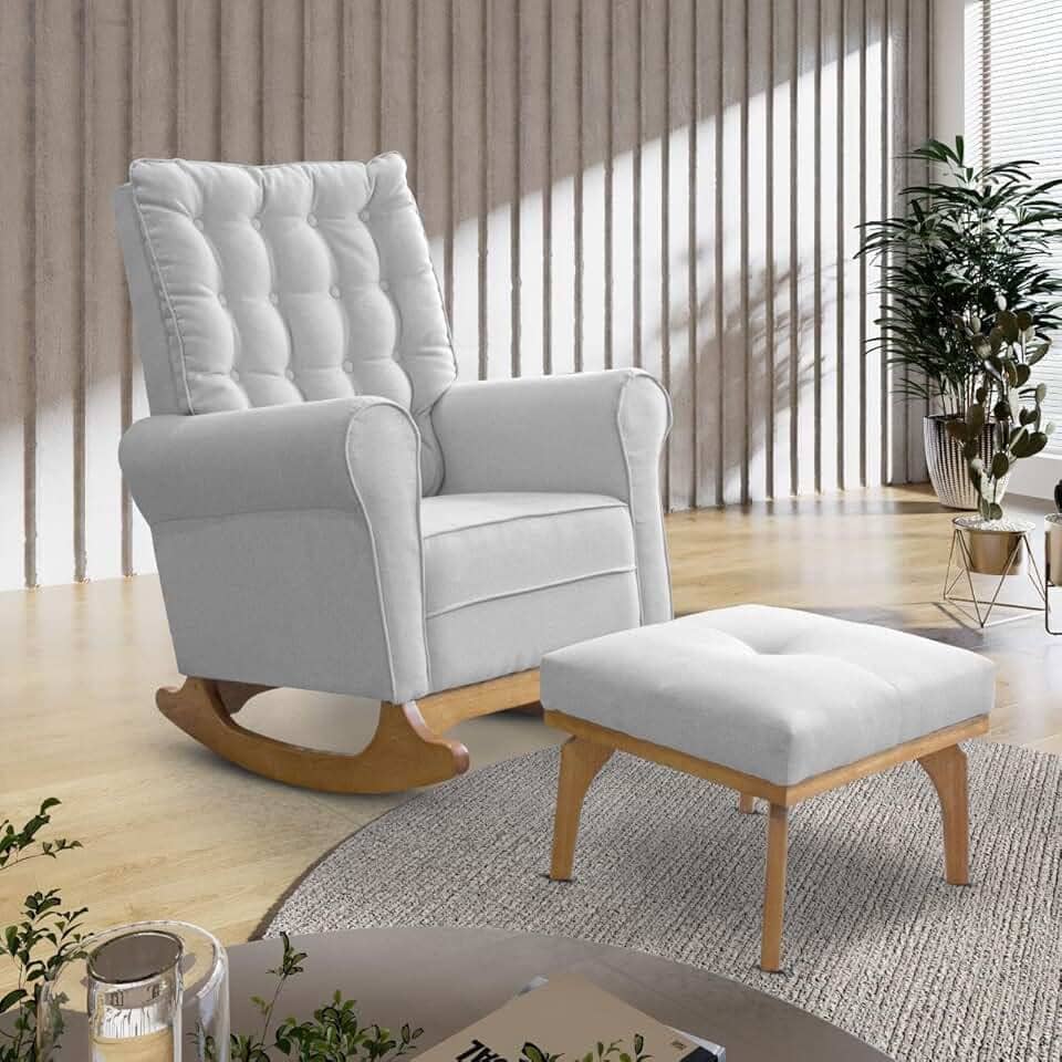 Poltrona Cadeira Sala Leitura Descanso Balanço Amamentação Puff Linho