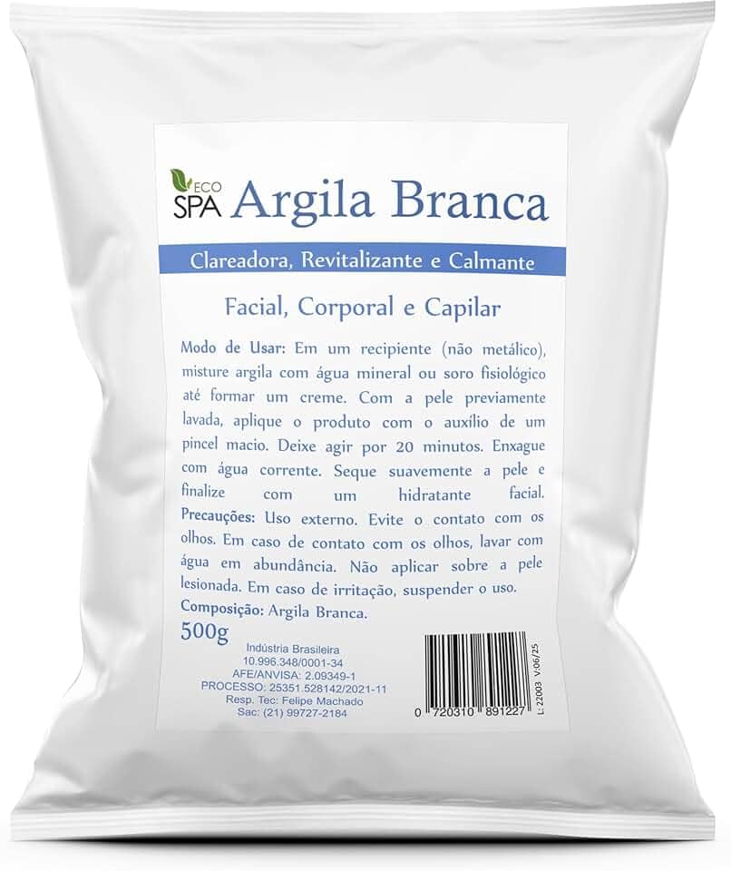 Argila Verde, Preta, Rosa, Branca, Amarela, Mascara Facial - Capilar 500g (BRANCA 500G)