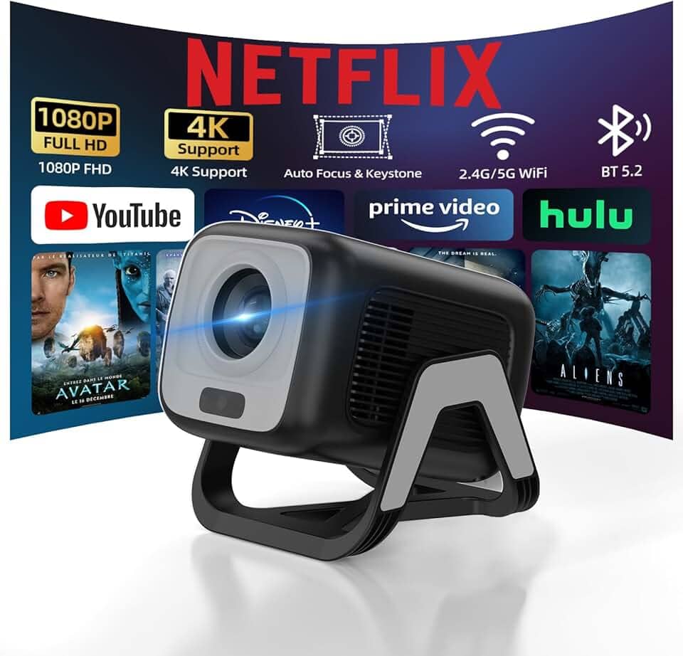 Bettdow Projetor 4k [Netflix-Licensed], Projetores Portatil 12000 Lumens Full Hd 1080p Compatível Com Android 13, HDR10+ Retroprojetor WiFi 6 BT 5.2, Keystone automático, Foco Automático (preto)