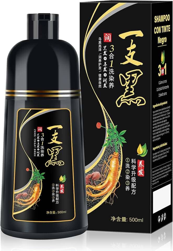 500ml Shampoo de Tintura 3 em 1 Preto Natural, Ingredientes a base de ervas para mulheres e homens, Tintura em minutos/semi-permanente