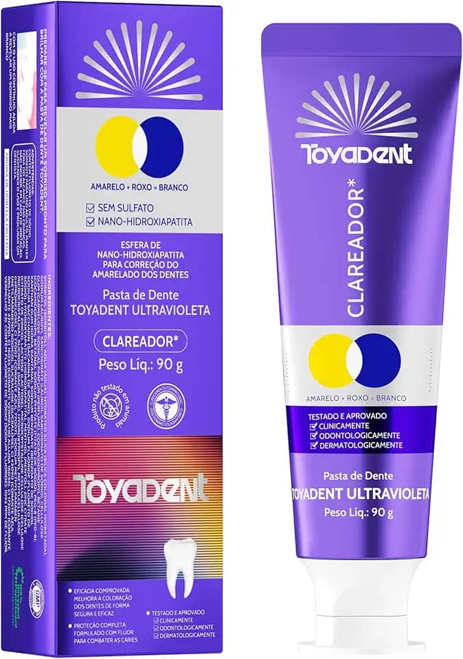 TOYADENT Pasta de Dente Roxa Clareadora e Reparadora 90g, Hálito Fresco, Com Flúor, Sabor Rum e Hortelã, Suave e Sem Aditivos, 1 Unidade