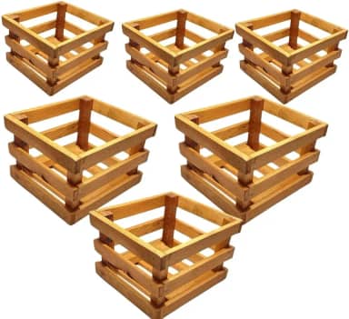 Genérico Kit de 5 Cachepots de Madeira de Eucalipto Reflorestamento, Marrom, Rústico, Pendurado, para Jardim Vertical, Varanda ou Horta, 26 x 26 x 14 cm, 2 kg, 5.2 pounds