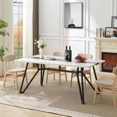 Nuvollo Mesa de cozinha retangular, mesas de sala de jantar, grande capacidade para 8 pessoas e mesa de MDF à prova d'água, mesa de sala de jantar para famílias grandes (branco + preto)