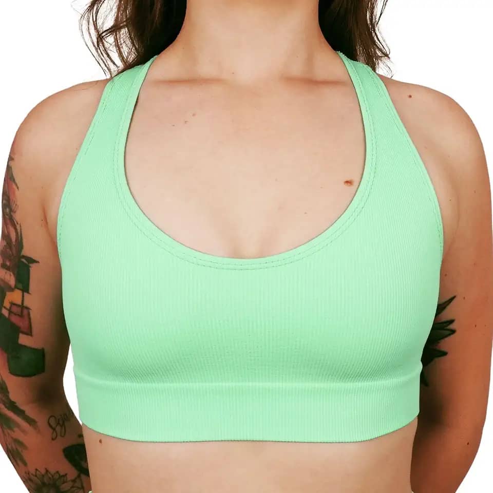 Top Academia Fitness Sem Bojo Alta Sustentação Sem Costura Nadador Canelado Poliamida Elastano Selene