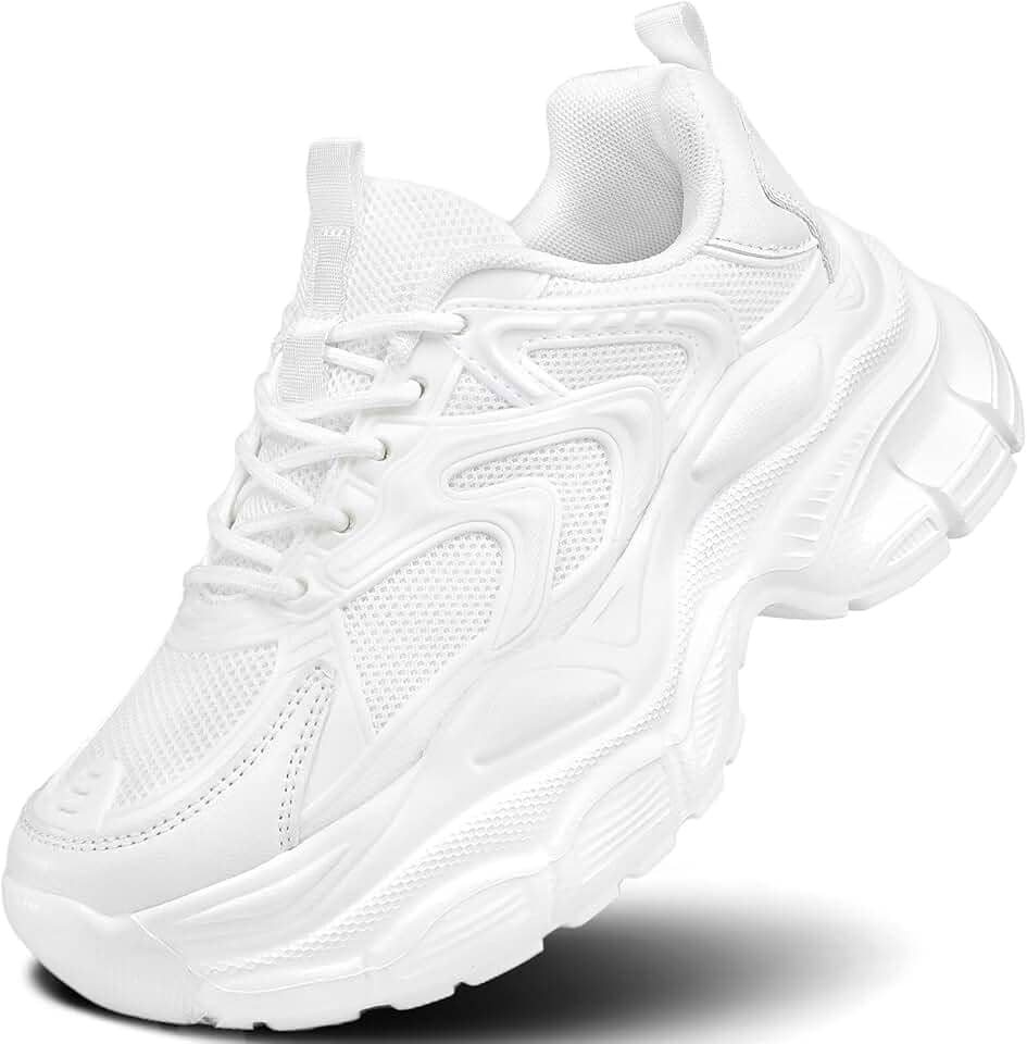 Tênis feminino para caminhada, corrida, tênis, moderno, grosso, atlético, academia, treino, confortável, respirável, leve, Branco, 37