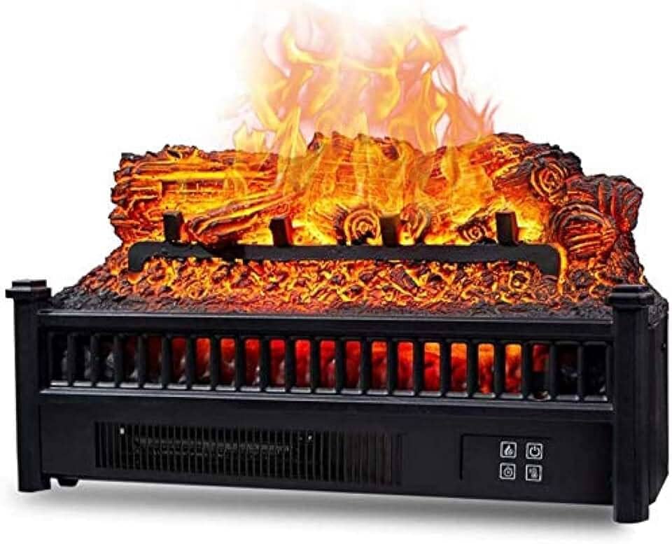 Lareira elétrica autônoma preta com controle remoto, fogão elétrico aciona aquecedor de toras com efeito de chama real, proteção contra superaquecimento, potência de 1800 W 69Tranquilidade