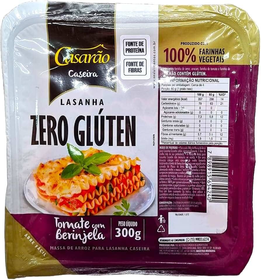 Casarão, Massa para Lasanha Vegana Tomate com Berinjela sem Glúten 300g - Casarão