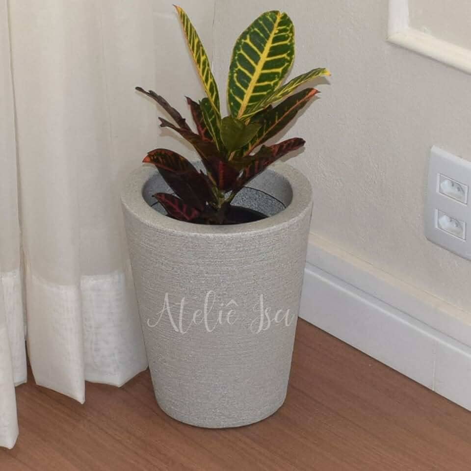 Vaso Planta Decorativo Jardim Polietileno Coluna Redonda 23x28 Cor:Cinza