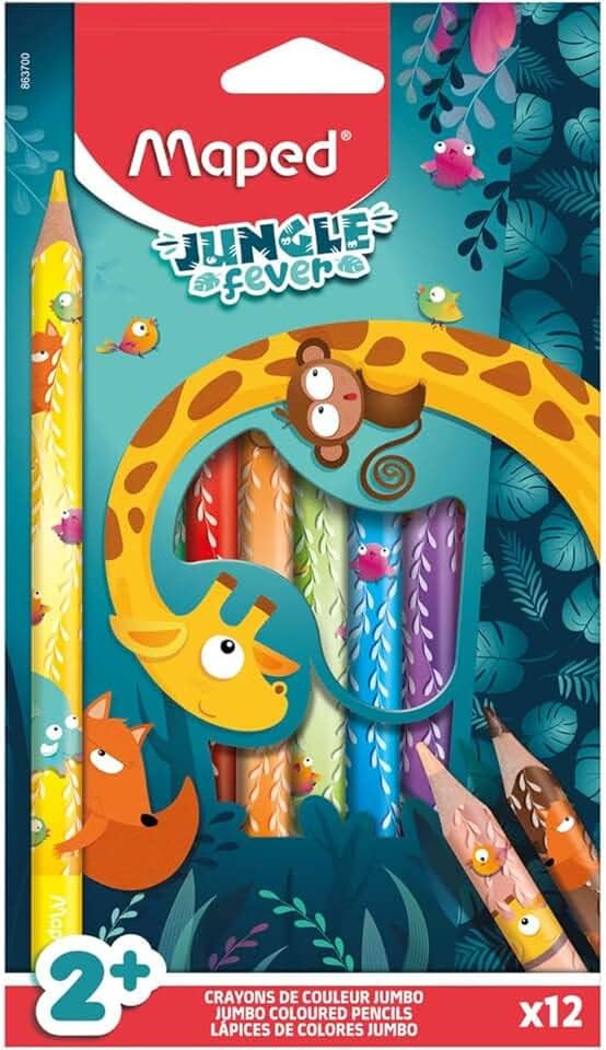 Lápis de Cor Jungle Fever Jumbo, 12 Cores, Maped