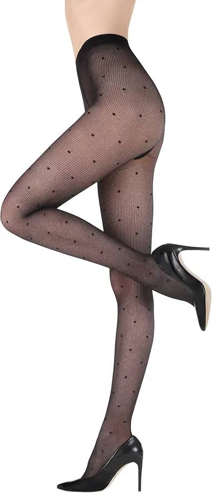 Meia-calça feminina Dot TIGHTS | Meia-calça feminina estampada de micro malha preta [feita na Europa] Gatta Funny 05, Preto, 2(S) 5’1”-5’5”, 105-140 lbs