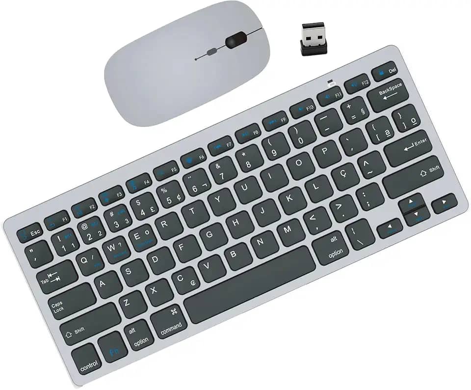 KIT Teclado e Mouse Sem Fio Bluetooth para Tablet Macbook iPad iMac Notebook PC, Premium Silencioso Minimalista Portátil ABNT2 (Grafite)