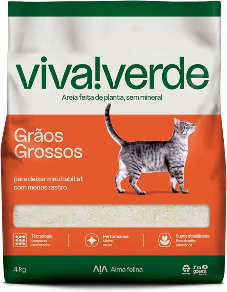 Viva Verde Areia Higiênica Biodegradável para Gatos Grãos Grossos 4kg