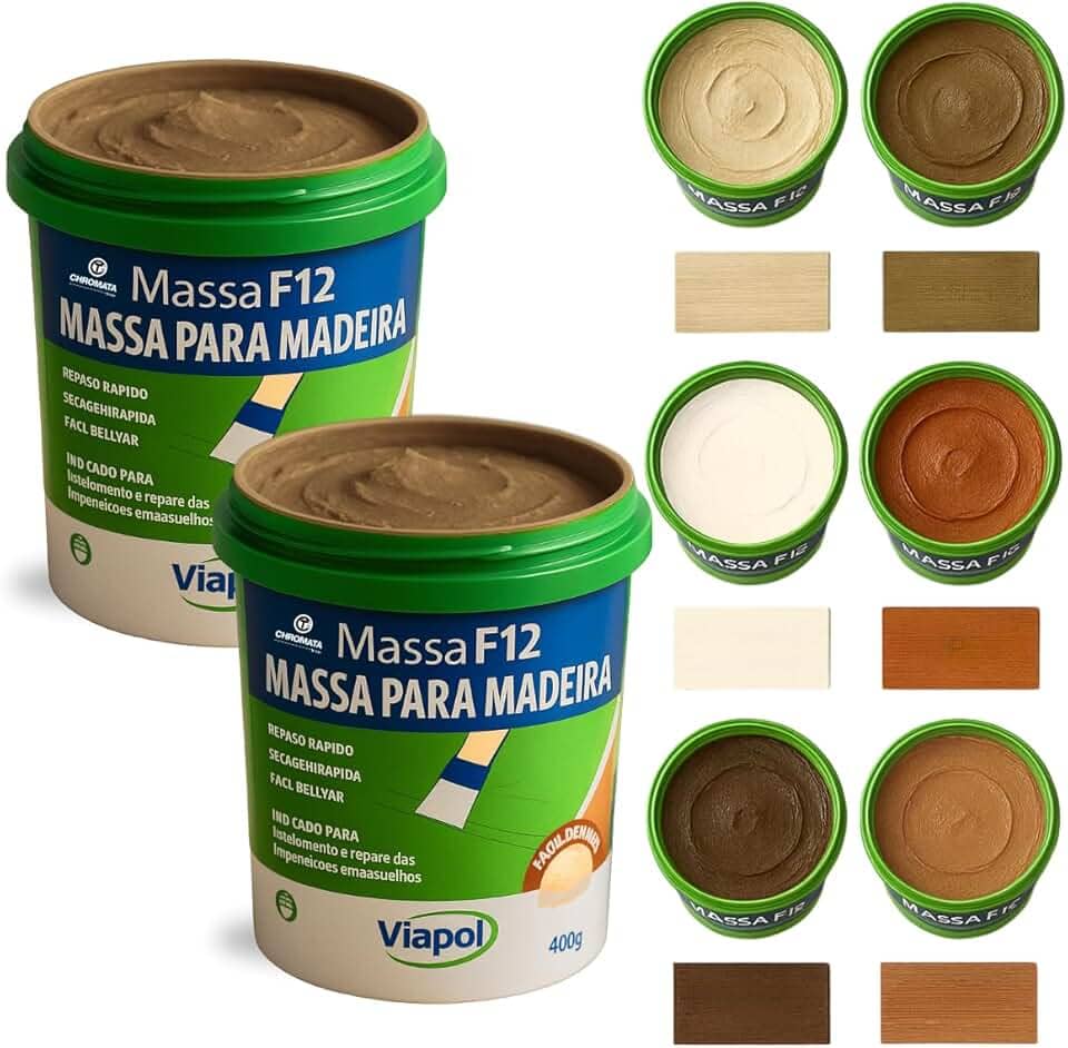 KIT 2 Massa F12 De Calafetar E Correção Madeira 400g - Cores (SUCUPIRA)