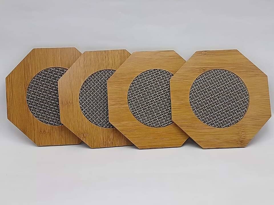 Kit com 4 Peças Descanso de Panela em Bambu com Proteção Térmica Design Moderno Proteger a Mesa de Panela e Travessa Quente