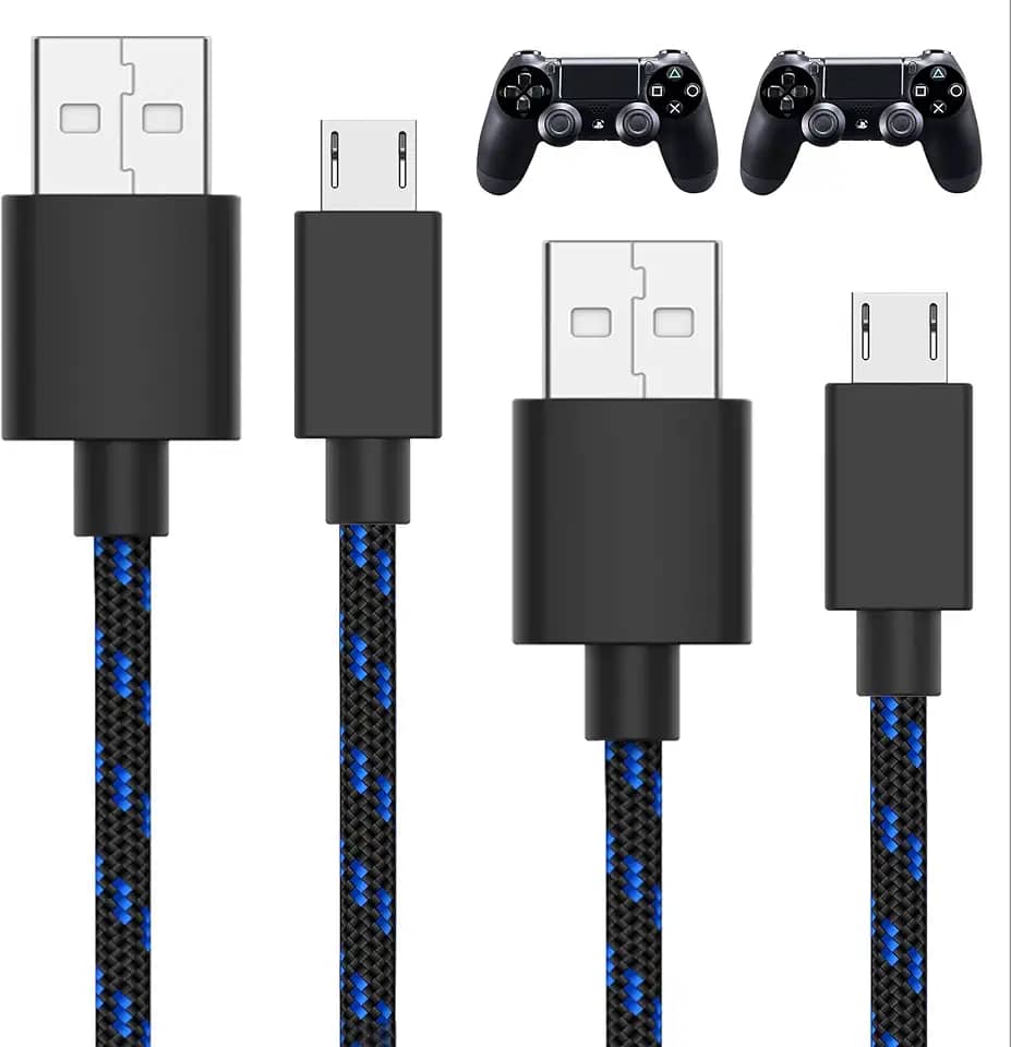 Cabo de carregamento TALK WORKS para controle de PS4, micro USB. preto/azul, pacote com 2