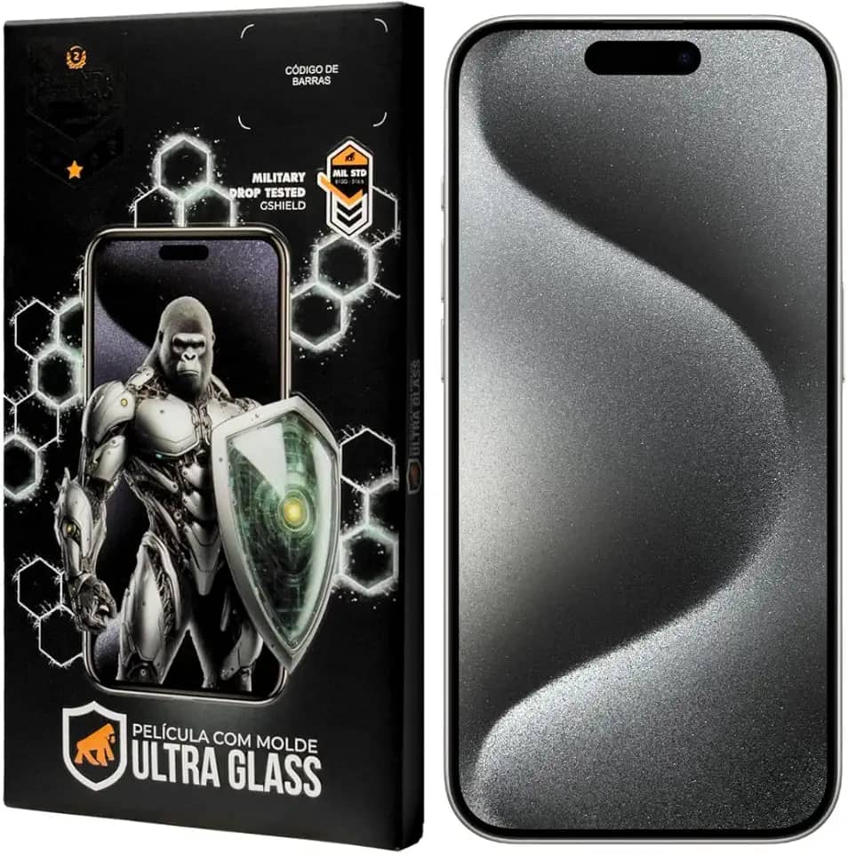 Gshield Película de Vidro Temperado Ionizado Anti-Reflexo Anti Impacto 100% de sensibilidade Tela Toda, Ultra Glass para (iPhone 15 Pro Max)