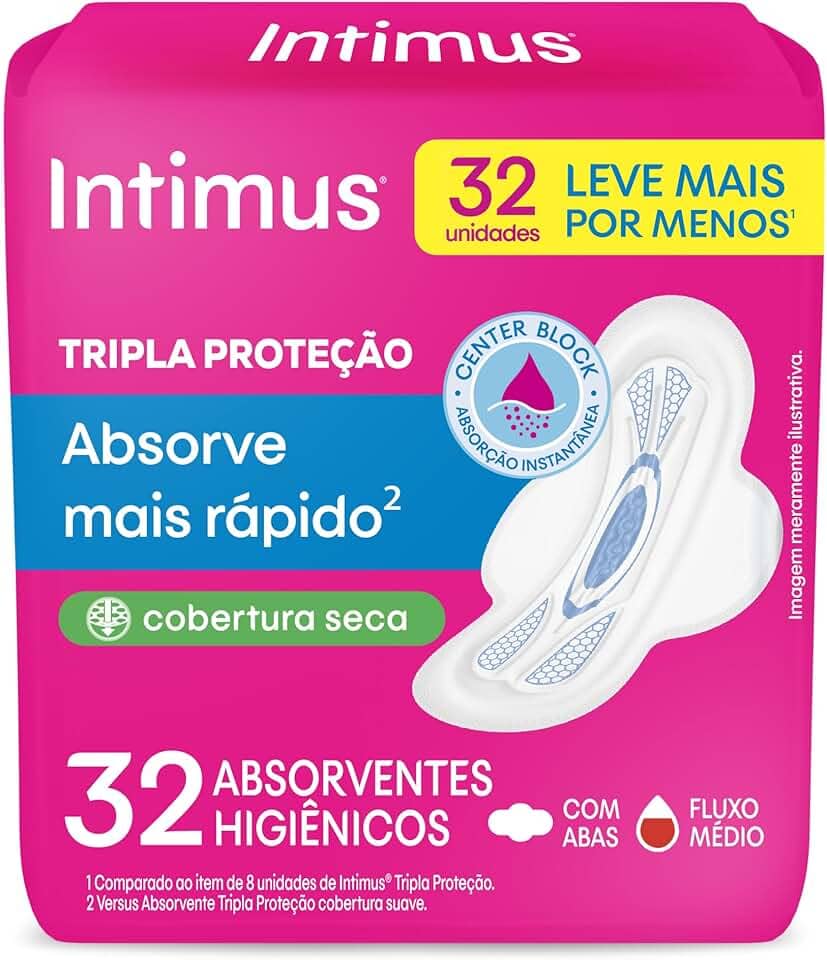 Intimus Absorvente Externo, Tripla Proteção Seca com Abas, 32 unidades