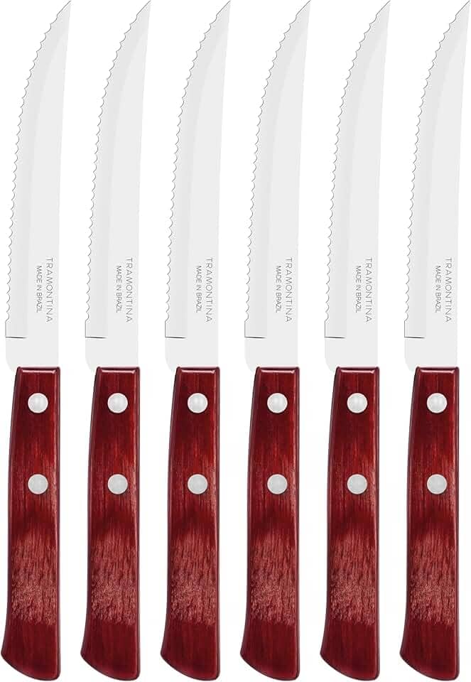 Conjunto De Facas Para Churrasco Tramontina Com Lâminas Em Aço Inox E Cabos Em Madeira Tratada Polywood Vermelho 6 Peças