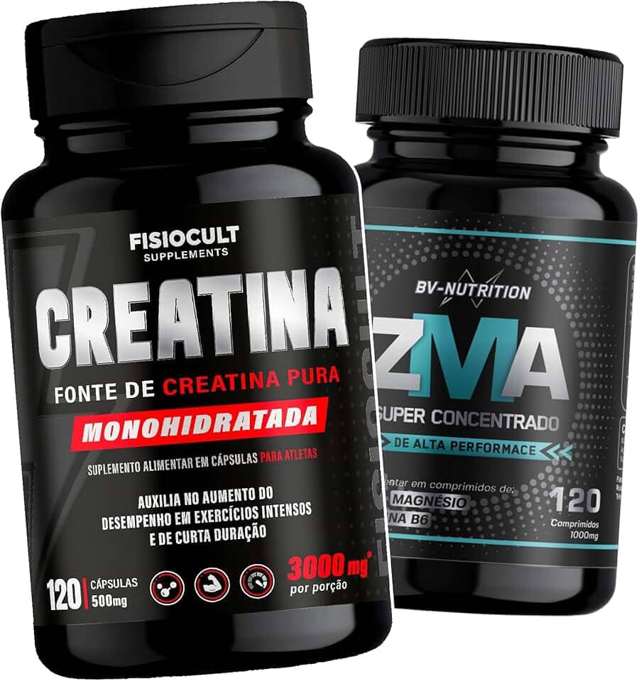 Combo Creatina 120 capsulas 500mg + ZMA 120 comprimidos de 1000mg suplementos em capsulas Uso diario Uso Adulto Sem Gluten - Fisiocult