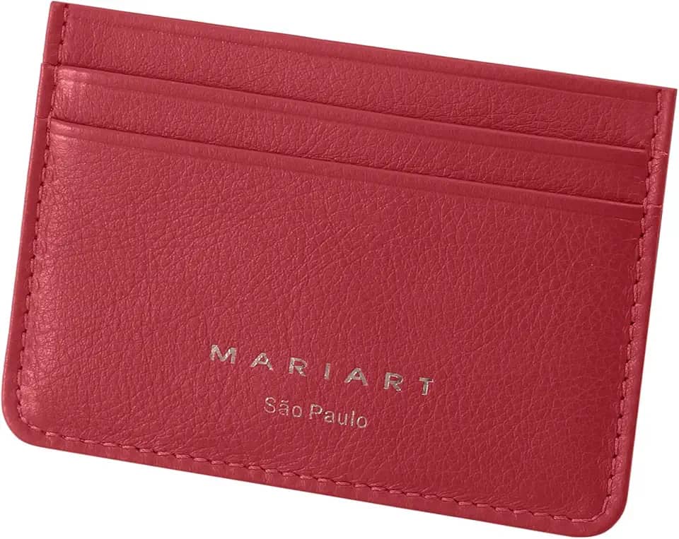 Babaçu Porta-Cartão Feminino de Couro Bovino Legítimo P/CNH, Cartões e Notas Dobradas (Vermelho Scarlet)