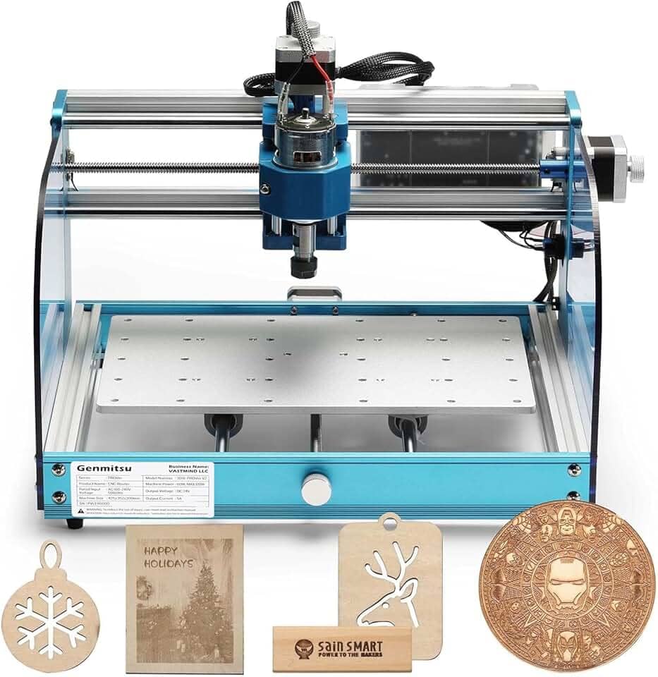 Genmitsu Fresadora CNC 3018-PROVer V2, CNC de mesa para iniciantes com interruptores de limite e parada de emergência, Spoilboard de alumínio do eixo Z atualizado, área de trabalho 284 x 180 x 40 mm