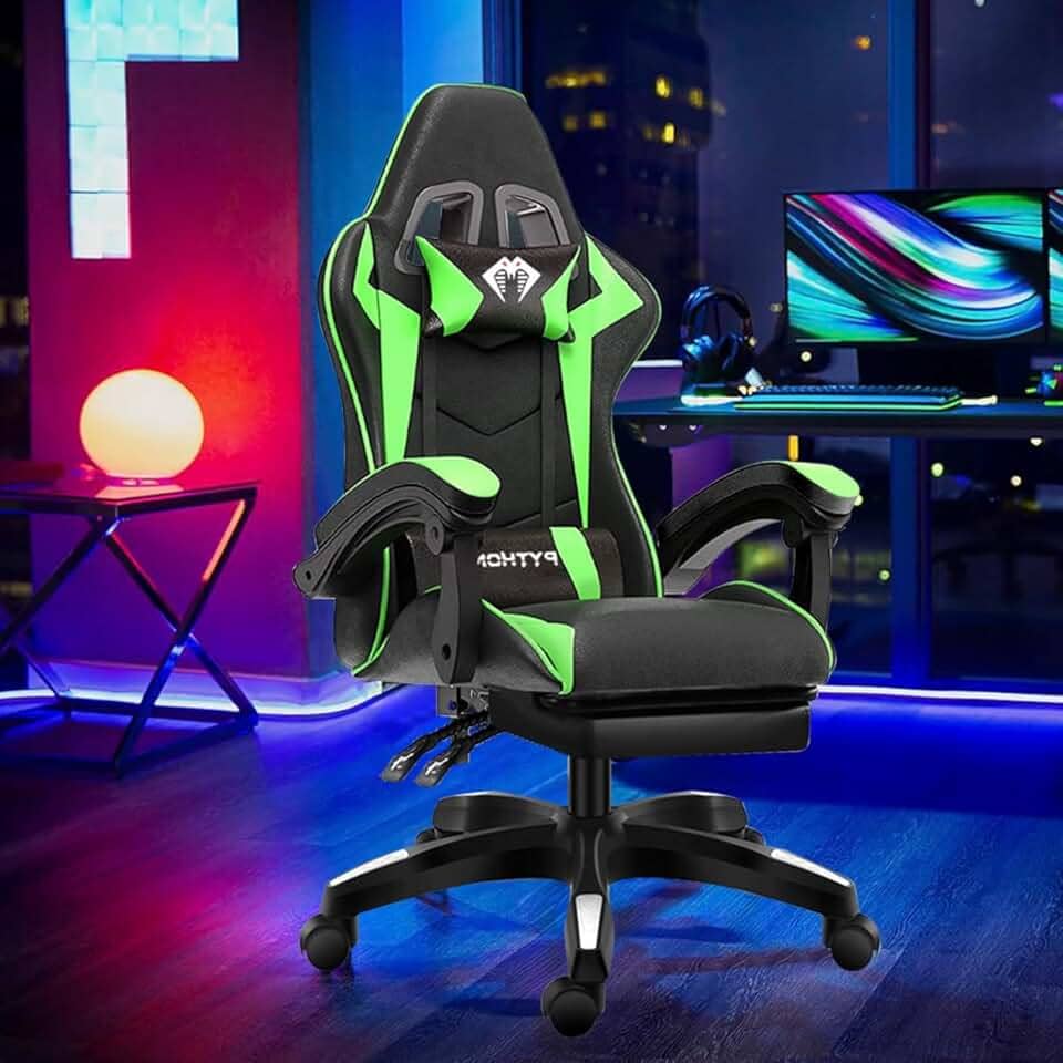 Cadeira Ergonomica Gamer Com Apoio Para Os Pés(Verde)