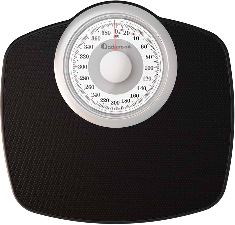 Adamson Balanças A25W para Peso Corporal-Até 400 Lb-Mostrador de 5,3" Em Plataforma de 12,4" X 10,2"-Superfície de Borracha Antiderrapante-Balança de Banheiro Analógica de Alta Precisão-Durável com Ga