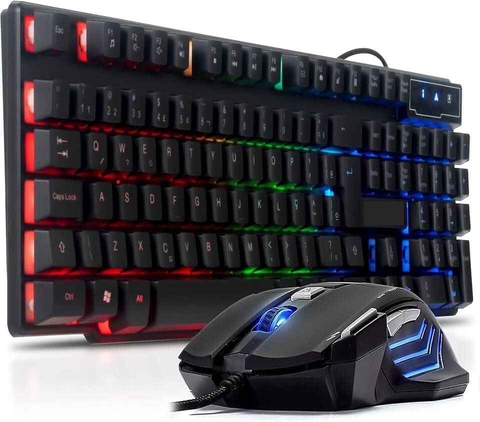 Kit teclado gamer semi mecanico led rgb usb abnt2 e mouse gamer 3200dpi usb luz de led kit teclado e mouse led usb para pc ps4 ps5 e xbox one