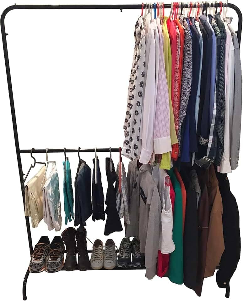 Arara Dupla Para Roupas Com Sapateira - 100% Aço - Suporta 180 Cabides (Preto)
