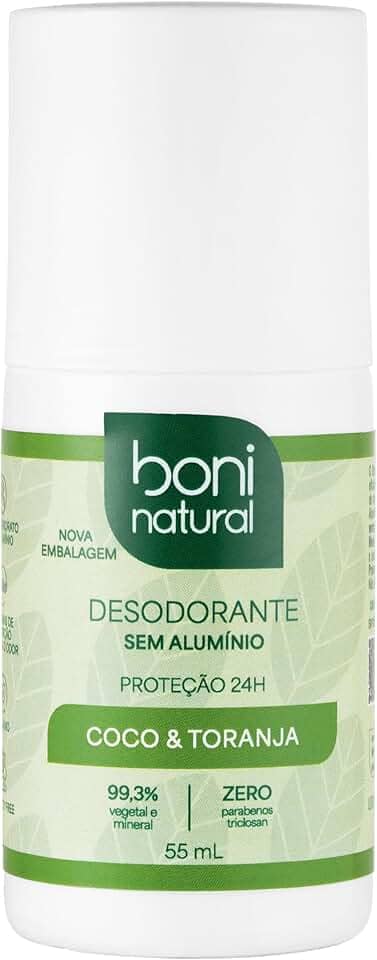 Desodorante Roll-On sem Alumínio, Natural, Vegetal e Vegano, Coco e Toranja, Boni Natural, 55ml
