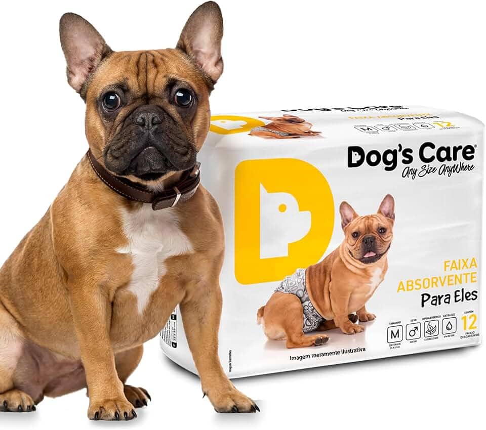 DOG’S CARE Fralda Descartável Para Cães Machos - Fralda Absorvente Para Cachorros Idosos e Filhotes - Tamanho M - Cintura de 33 a 53cm - 12 Unidades