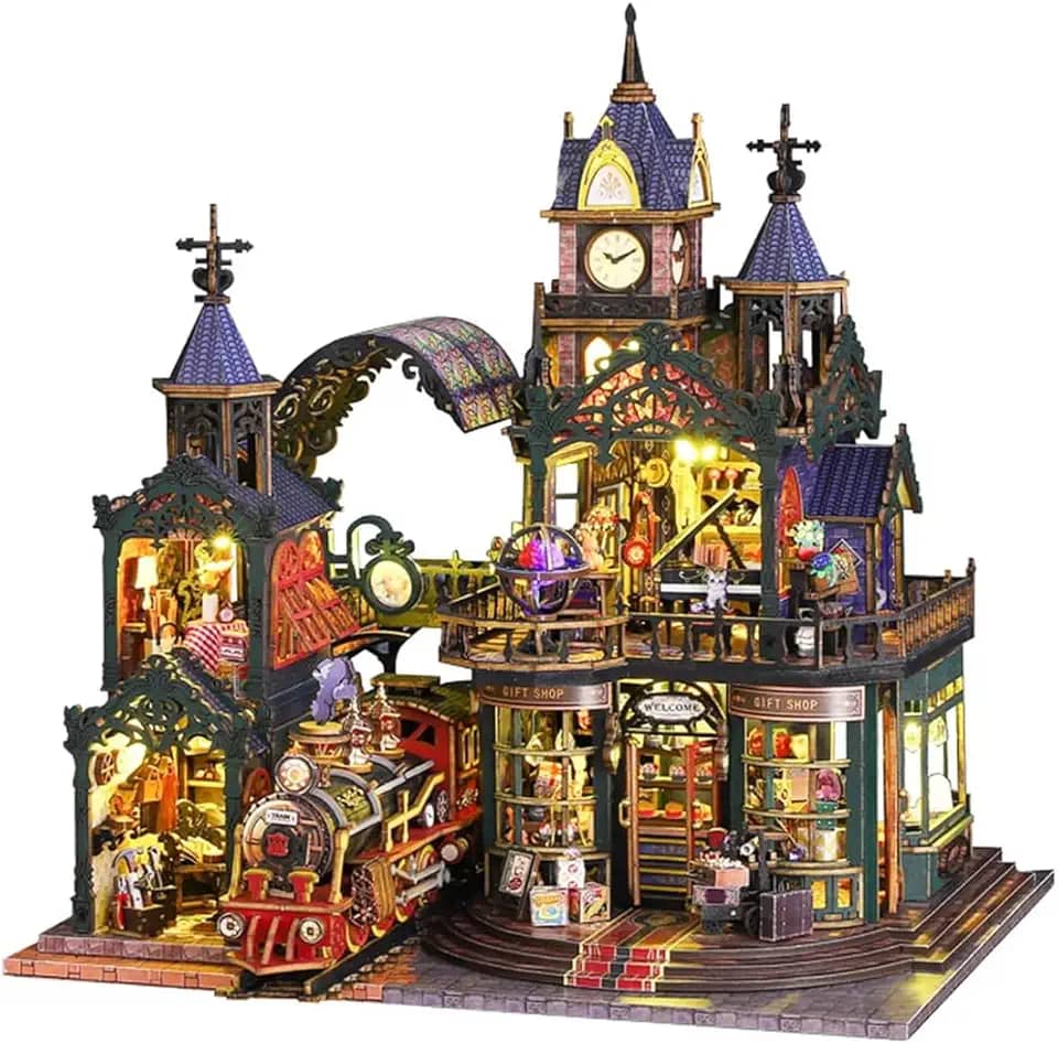 Maquete de Casa Miniatura para Montar 1:24 - Modelo Criativo de Cidade, Capa Protetora e Caixa de Música, Presente Ideal para Natal e Aniversário