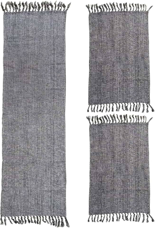 Jogo de Tapetes para Cozinha 3 Peças Decolab Básico | Kit com 1 Passadeira e 2 Tapetes para Cozinha | Design Liso em Algodão Premium | Tapetes Laváveis e Duráveis (Preto Mescla, 3 Peças)