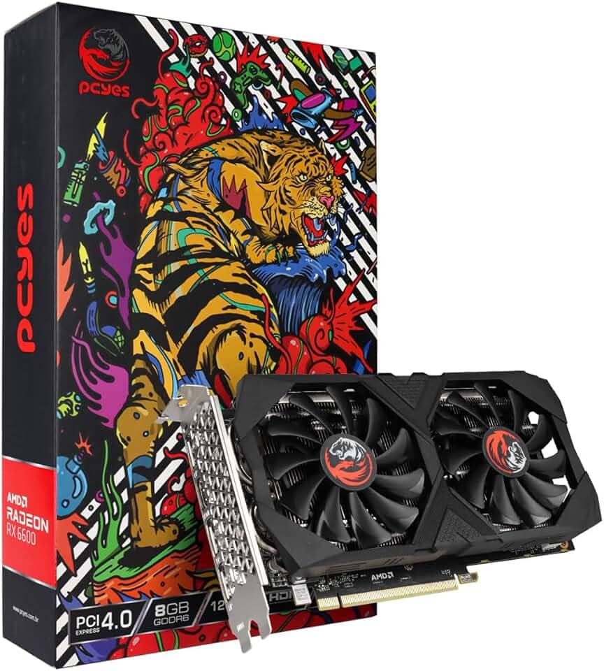 PLACA DE VIDEO AMD RADEON RX 6600 8GB GDDR6 128 BITS GRAFFITI SERIES – PJRX6600GR68GBGS PCYES, Cor: Preto