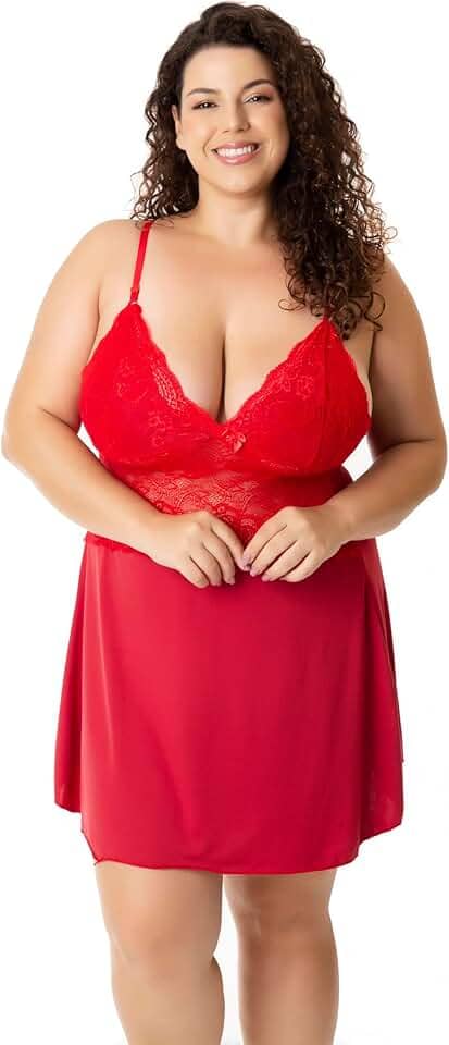 Camisola Plus Size Feminina Sensual Sem Bojo Com Renda Lisa Linha Noite