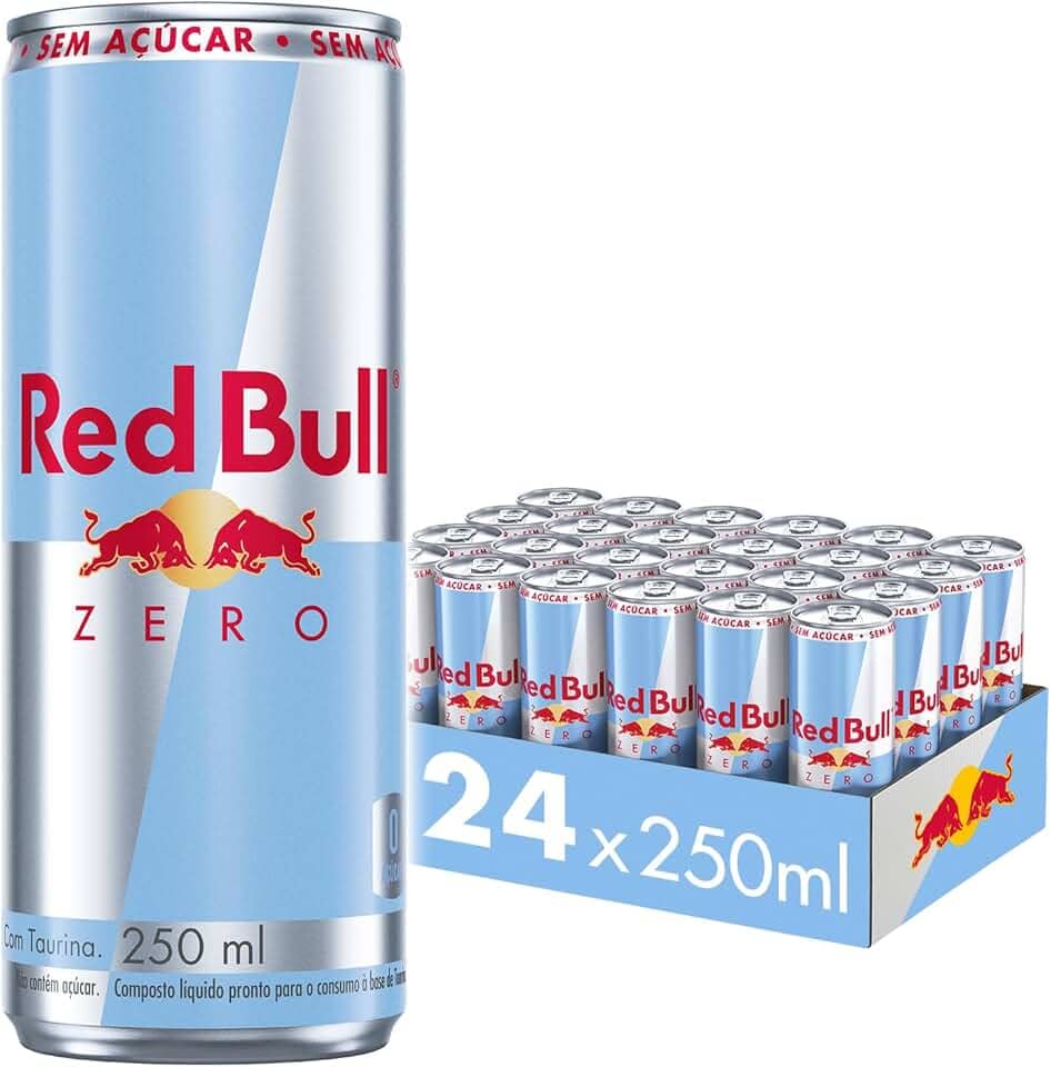 Pack de 24 Latas Red Bull Energético, Zero, Sem Açúcar, 250ml
