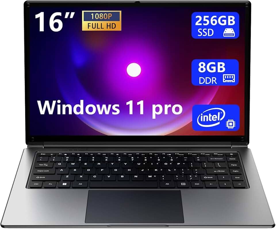 laptop de 16 polegadas, 8 GB DDR 256 GB SSD, laptop portátil expansível até 1 TB, CPU quad-core Pentium até 2,6 GHz, bateria de 9000 mAh, interface Mini HDMI, interface USB 3.0, Wi-Fi de banda dupla,