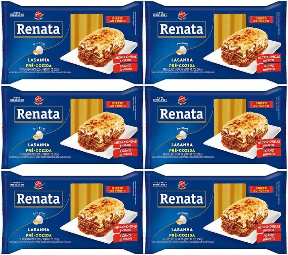 Kit com 6 Pacotes de Massa de Sêmola com Ovos para Lasanha Pré-Cozida de 200g cada - Renata
