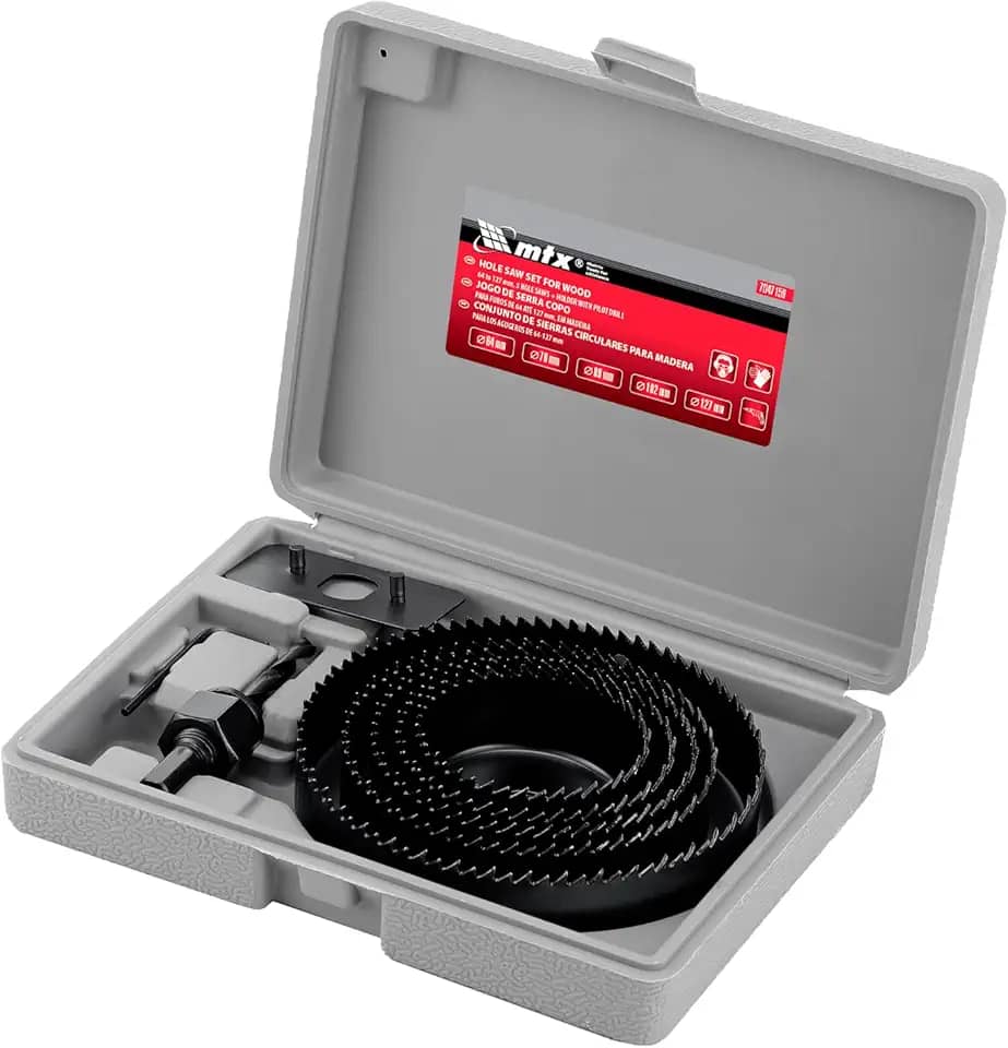 MTX Jogo De Serra Copo Para Madeira 8 Peças 64 A 127 Mm Aço Carbono Broca Central Corte Preciso Estojo Plástico Profissional Carpintaria DIY