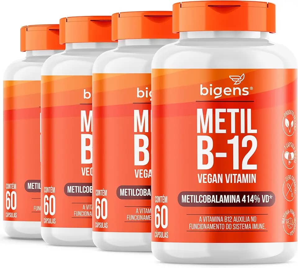 Metil B-12 Vegan Vitamin Metilcobalamina 414% VD, Bigens, 60 cápsulas (Kit 4)