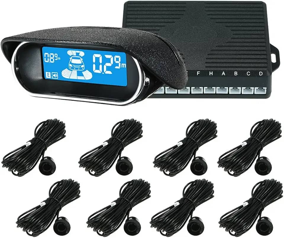 Shkalacar Sistema de radar reverso para carro, kit de sensores de estacionamento dianteiros e traseiros, 8/sensores, eletrônicos, carros, estacionamento, assistência, radar invertido, com visor LED e aviso de som
