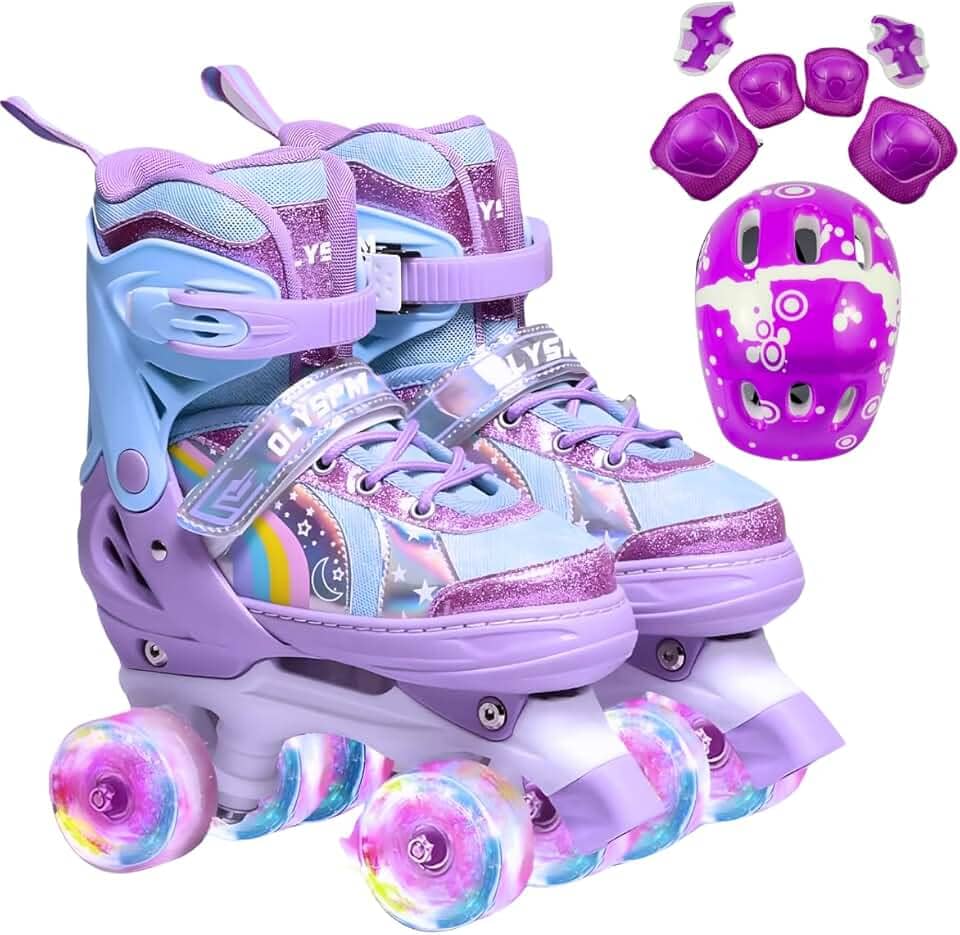 Patins Infantil 4 Rodas, Patins Quad, Patins Infantil Menina, Ajustável em 4 Tamanhos, com Bolsa e Kit Proteção, Ideal para meninas, meninos e iniciante