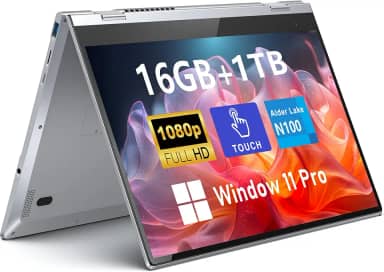 FUNYET Laptop com tela sensível ao toque, laptop para jogos 2 em 1 de 14 polegadas, Intel N100, 16GB RAM 1TB SSD, 1920 x 1080, desbloqueio de impressão digital, teclado retroiluminado, Windows 11 Pro,