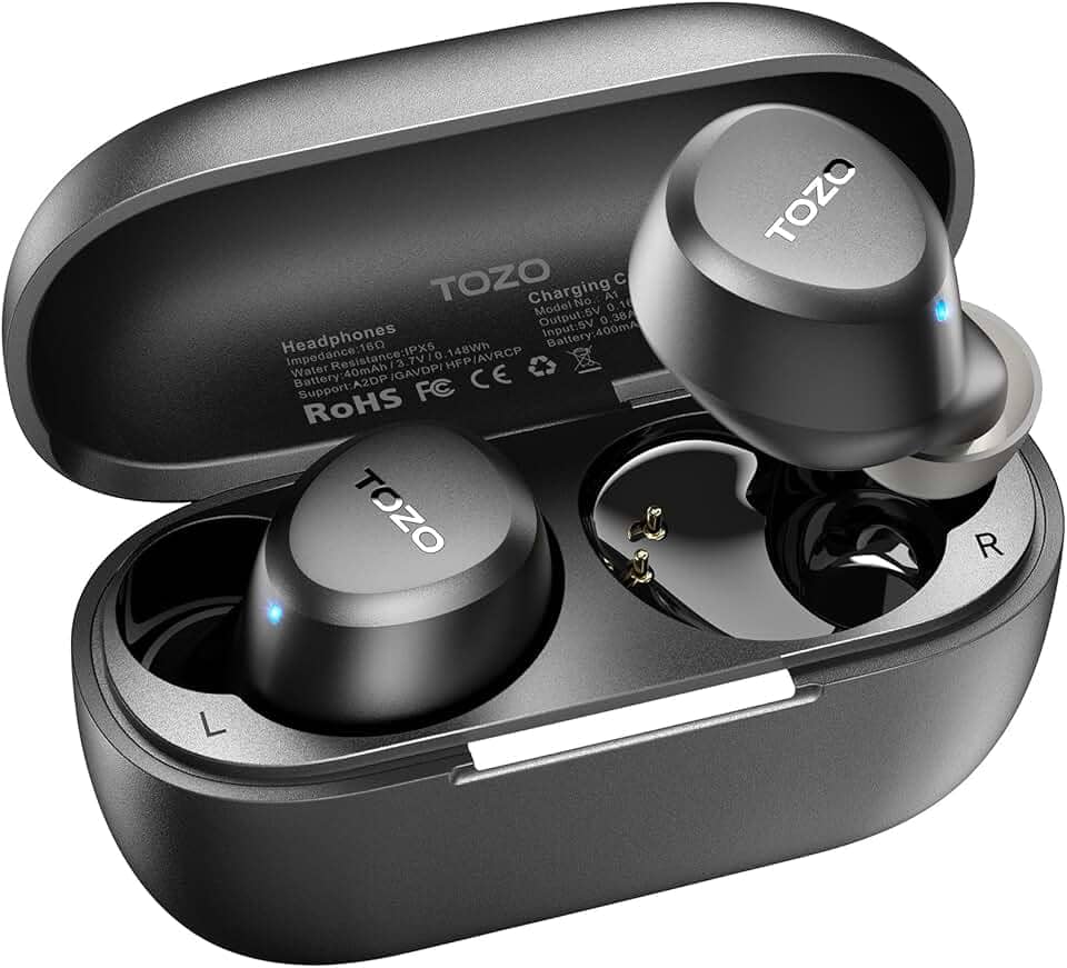 TOZO A1 Mini fones de ouvido sem fio Bluetooth 5.3 intra-auriculares com microfone embutido, à prova d'água IPX5, som premium imersivo, fone de ouvido com conexão de longa distância