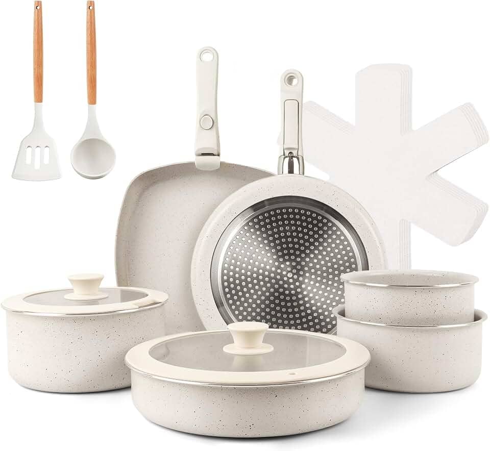 Jogo de Panelas 18 Peças, Conjunto de panelas antiaderentes Punho destacável, Conjuntos de panelas de cozinha de indução antiaderente com alça removível