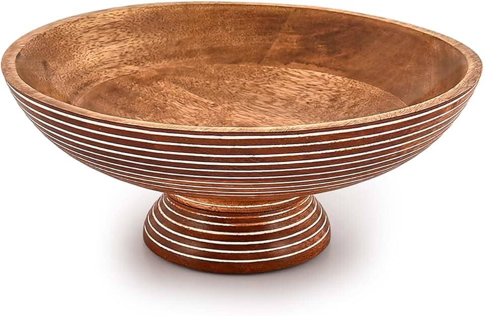 Tigela de salada de madeira de manga perfeita para salada, tigela de salada de legumes e centro de mesa decorativa para casa e festa, tigelas fofas para molhos, molhos, sorvete (30 x 30 x 12