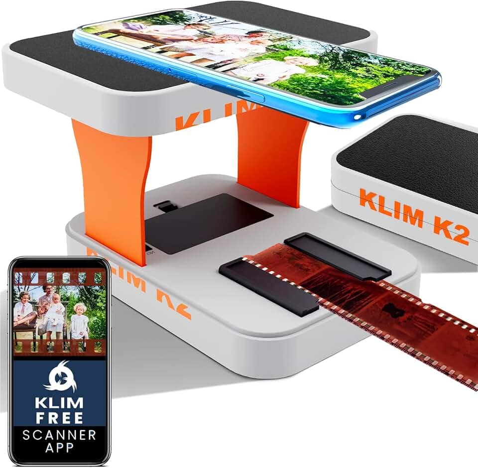 KLIM Scanner de filme móvel K2 de 35 mm - aplicativo gratuito - conversor positivo e negativo, digitalizador de slides e fotos, kit essencial de desenvolvimento de cores de 35 mm - Melhor escolha para